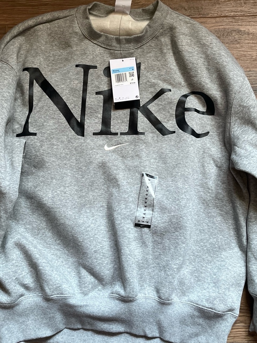 Nike Light Gray Crewneck Sweatshirt with Black Logo